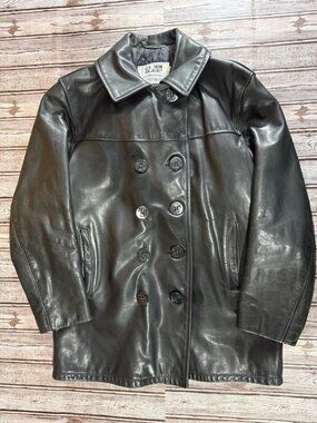 Schott NYC 740N leather Pea Coat Jacket Size 38 Black Made In USA Vintage 90’s